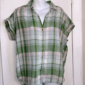 WILD BLUE x Sadie Robertson Green Plaid Shirt-M